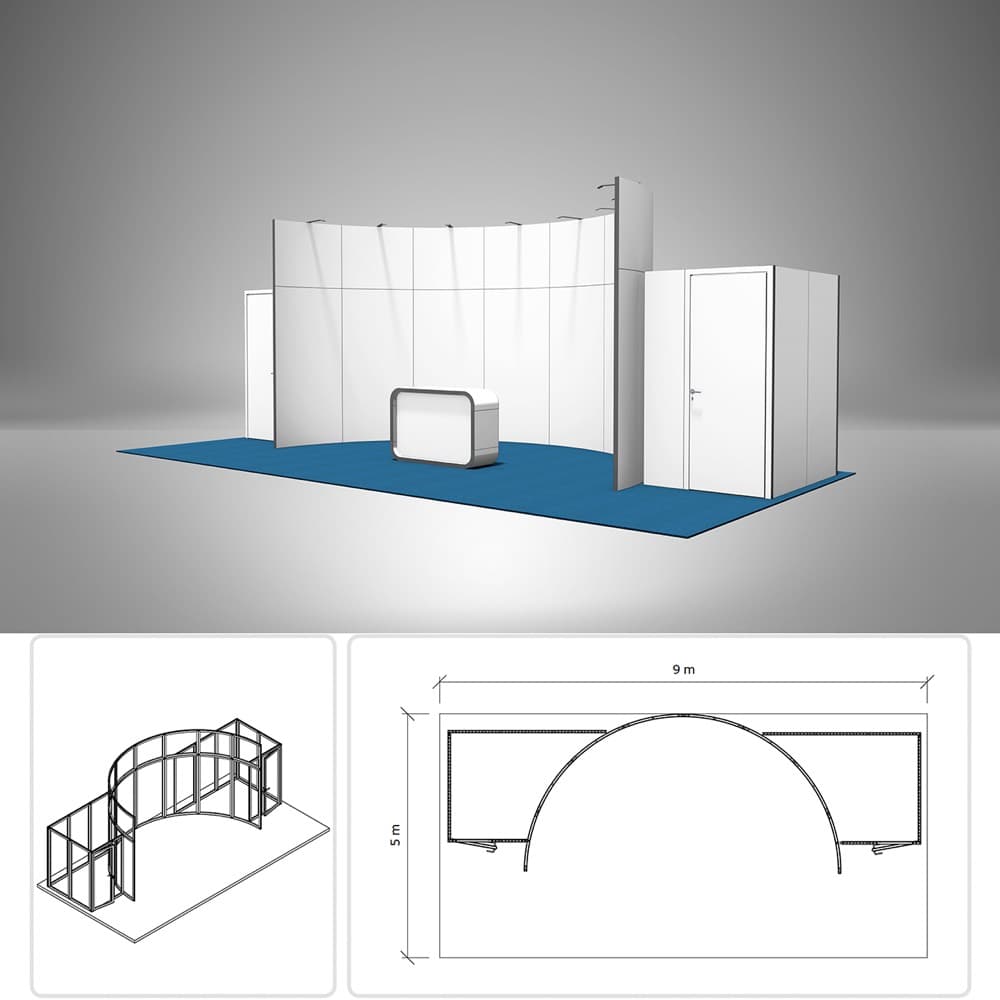 Messestand 5 × 9 m – 3D-Visualisierung