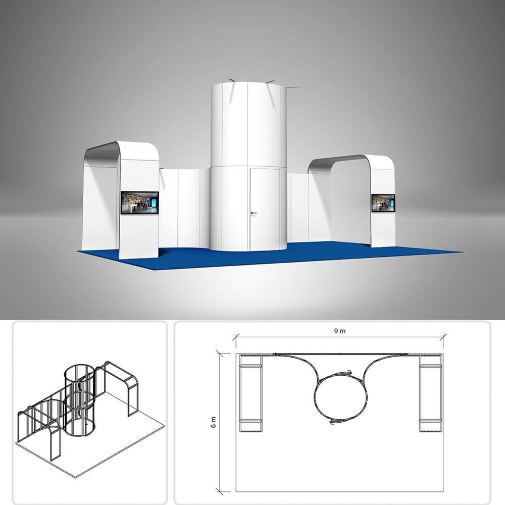 Messestand 6 × 9 m – 3D-Visualisierung