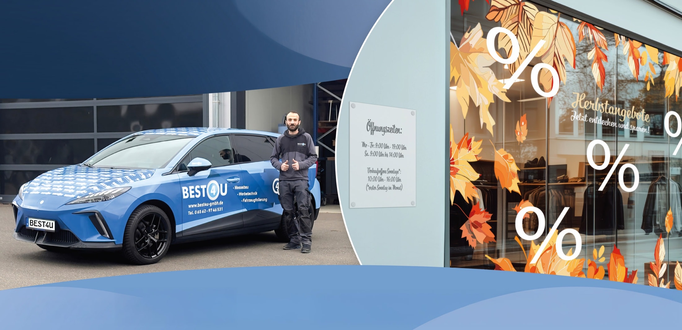 BEST4U Mitarbeiter mit gebrandetem Service-Fahrzeug am Hauptstandort Herforst